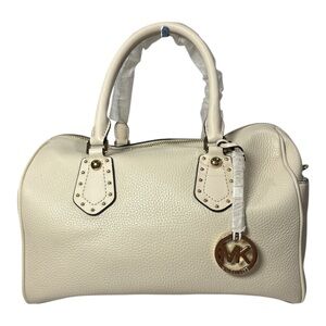 NWT Michael Kors Aria Medium Satchel Ecru Cream Pebbled Leather Purse Handbag